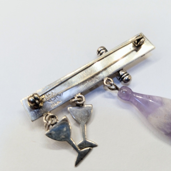 Vintage Sterling Amethyst Stone Wine Bottle Brooch Pin - Picture 5 of 5